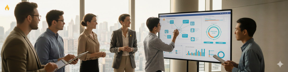 A blog post titled 'Touro Technology Leadership' featuring a diagram of concentric circles labeled Company Goals, Team Outcomes, and Personal Wins, alongside a quote about leadership experience.